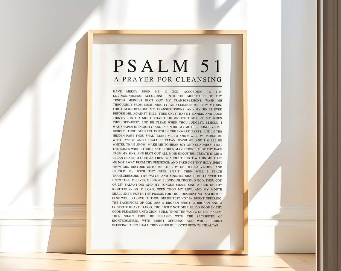 Psalm 51 A Prayer for Cleansing KJV Scripture Print for Christians