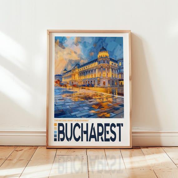 Bucharest Romania Print Travel Poster Of The Historic Centre Europe Wall Art