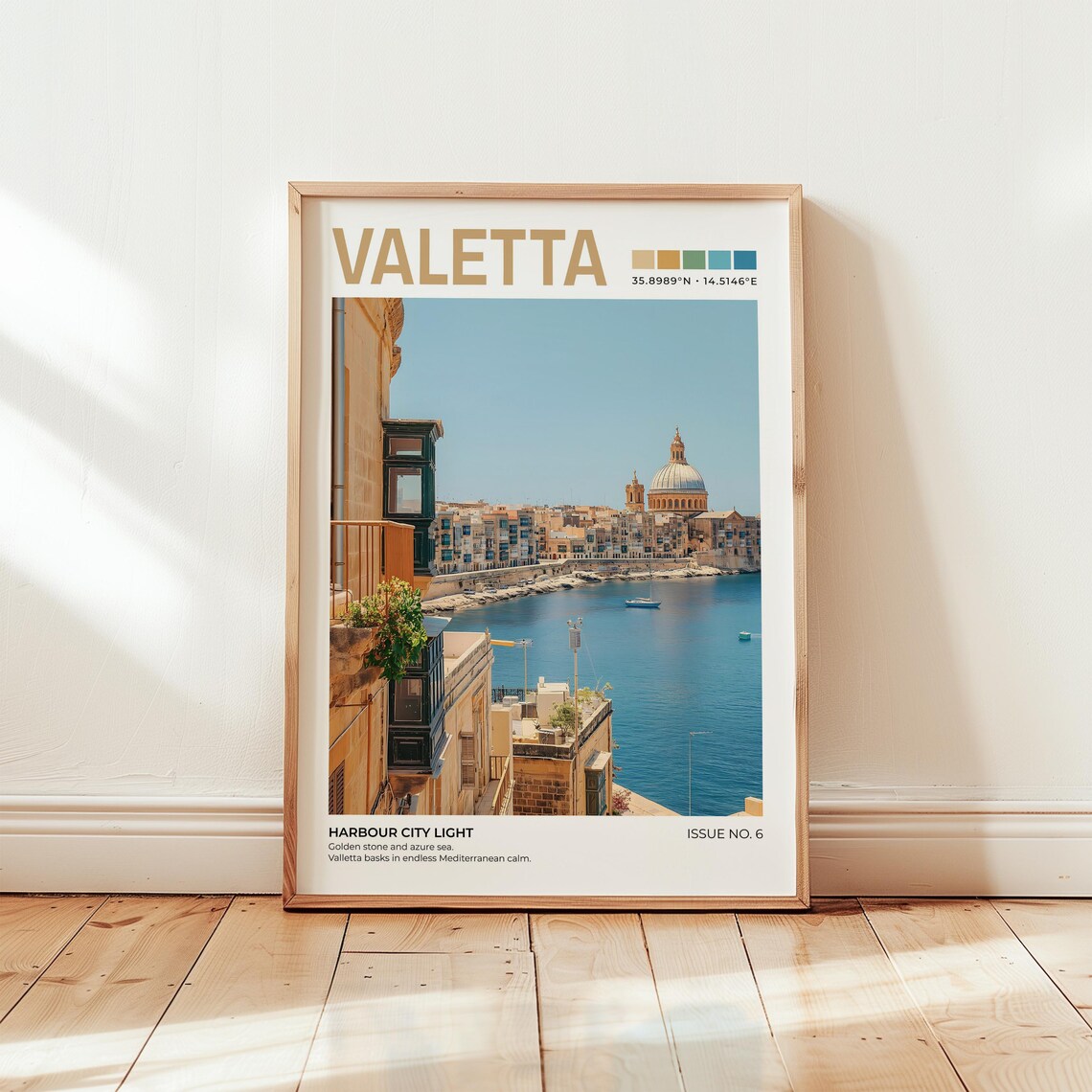 Valletta Malta Travel Poster Harbour City Golden Stone Mediterranean Sea View