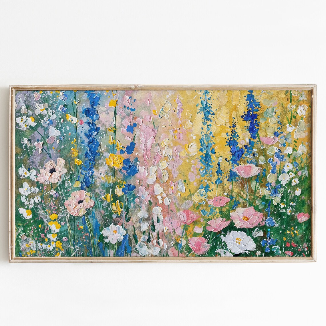 Impasto Wildflower Meadow Blue Pink Yellow Floral Art Poster