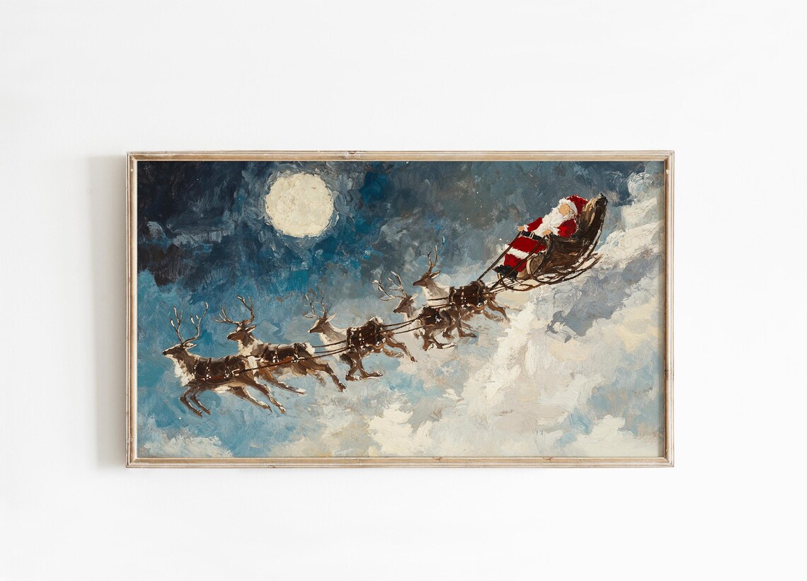 Santa Sleigh Christmas Holiday Art Print - Image 2