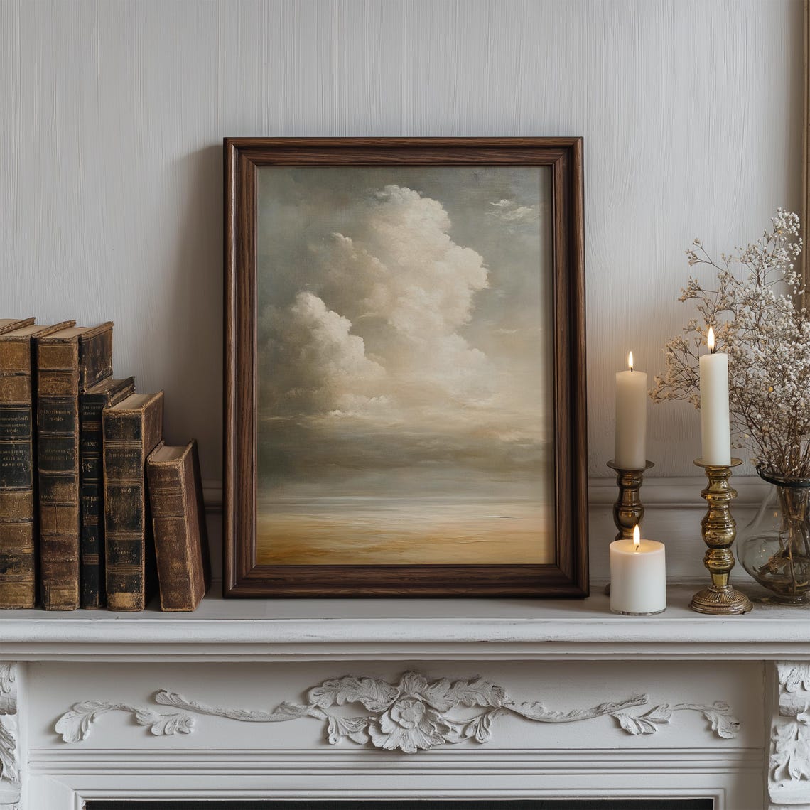 Dramatic Cloudscape Over Calm Sea Vintage Style Seascape Art Poster
