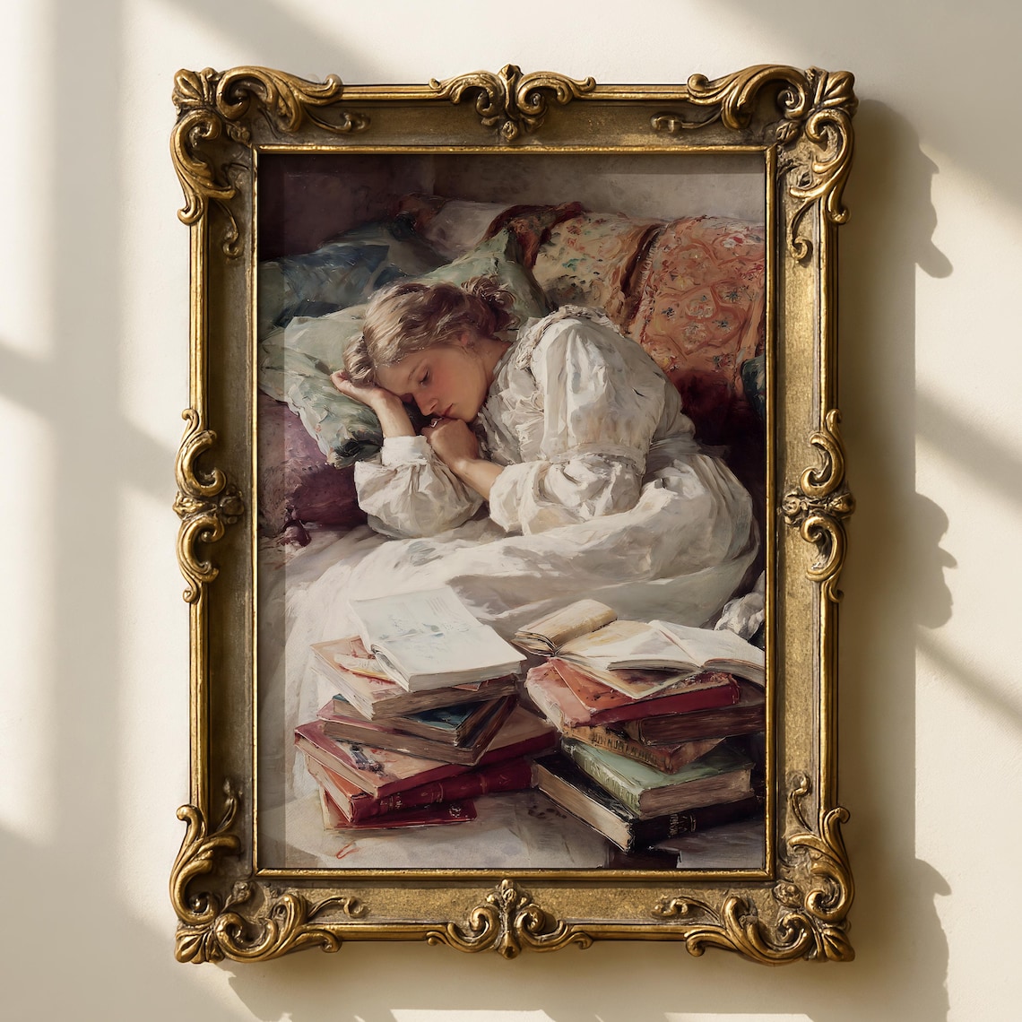 Sleeping Reader Vintage Oil Painting Style Cozy Literary Poster