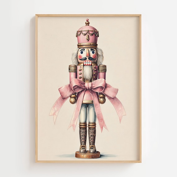 Pink Nutcracker Vintage Christmas Ballet Art Print