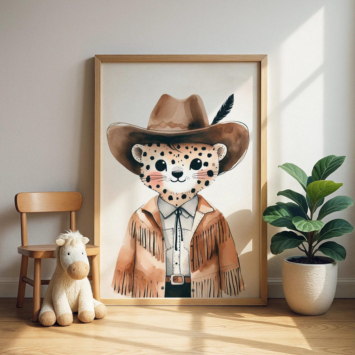 Cowboy Leopard Cub in Western Hat Cute Nursery Animal Poster