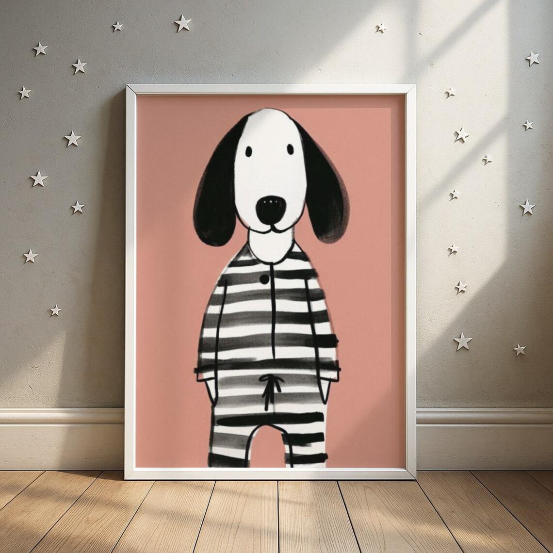 Striped Dog Print Funny Nursery Art Kids Room Decor Wall