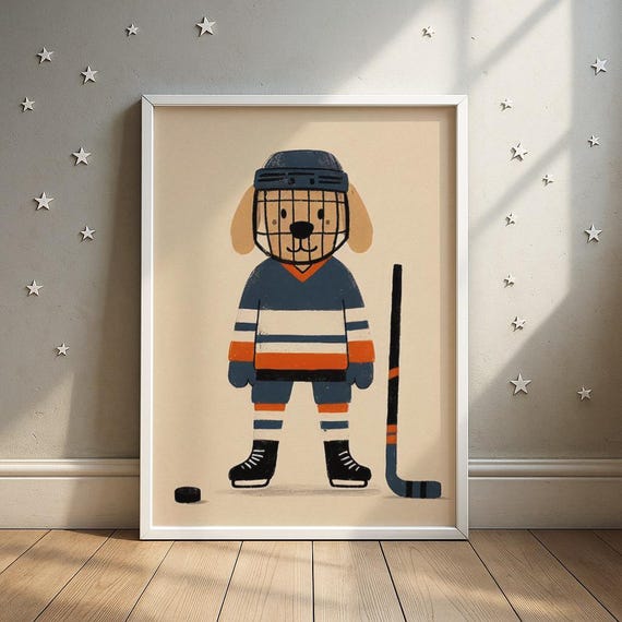Hockey Dog Print Sports Nursery Art Kids Room Decor Wall