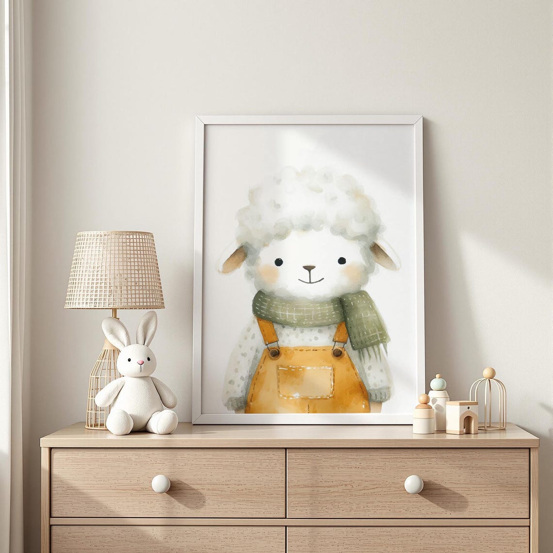 Dressedup Sheep Illustration Lamb In Overalls Nursery Print Kids Room Farm Decor