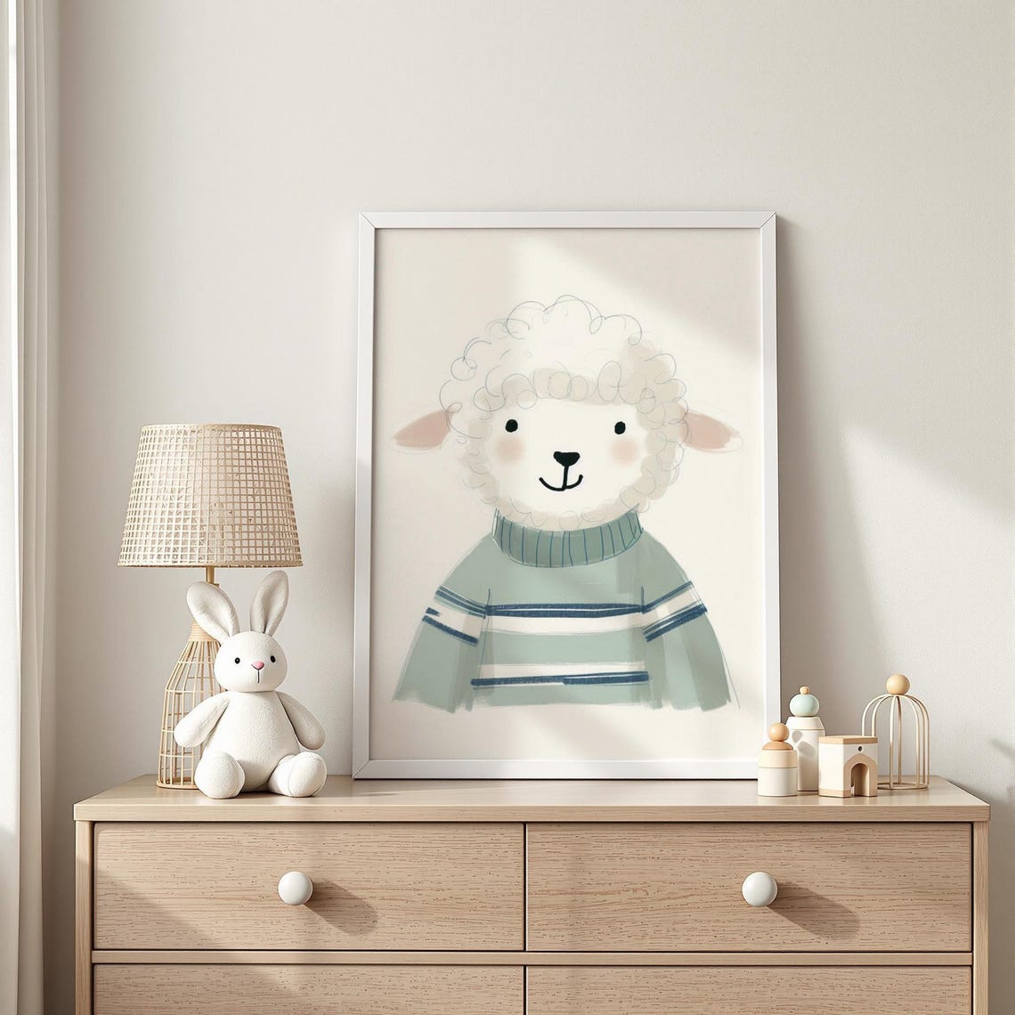 Cozy Sheep Portrait Art Fluffy Lamb Nursery Farm Animal Wall Decor