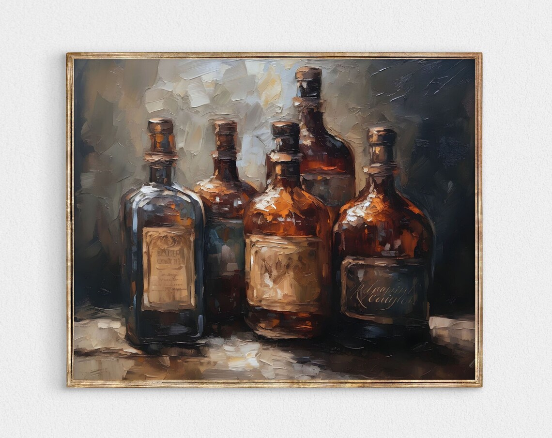 Bourbon Whiskey Man Cave Art Print, Moody Cocktail