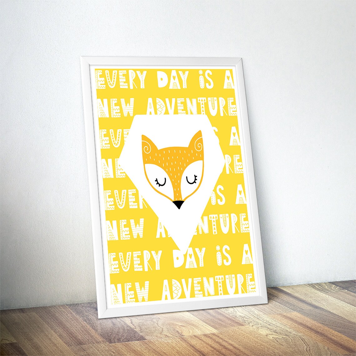 Every Day Is A New Adventure Fox Poster Yellow Kids Room Motivational Art - Image 4