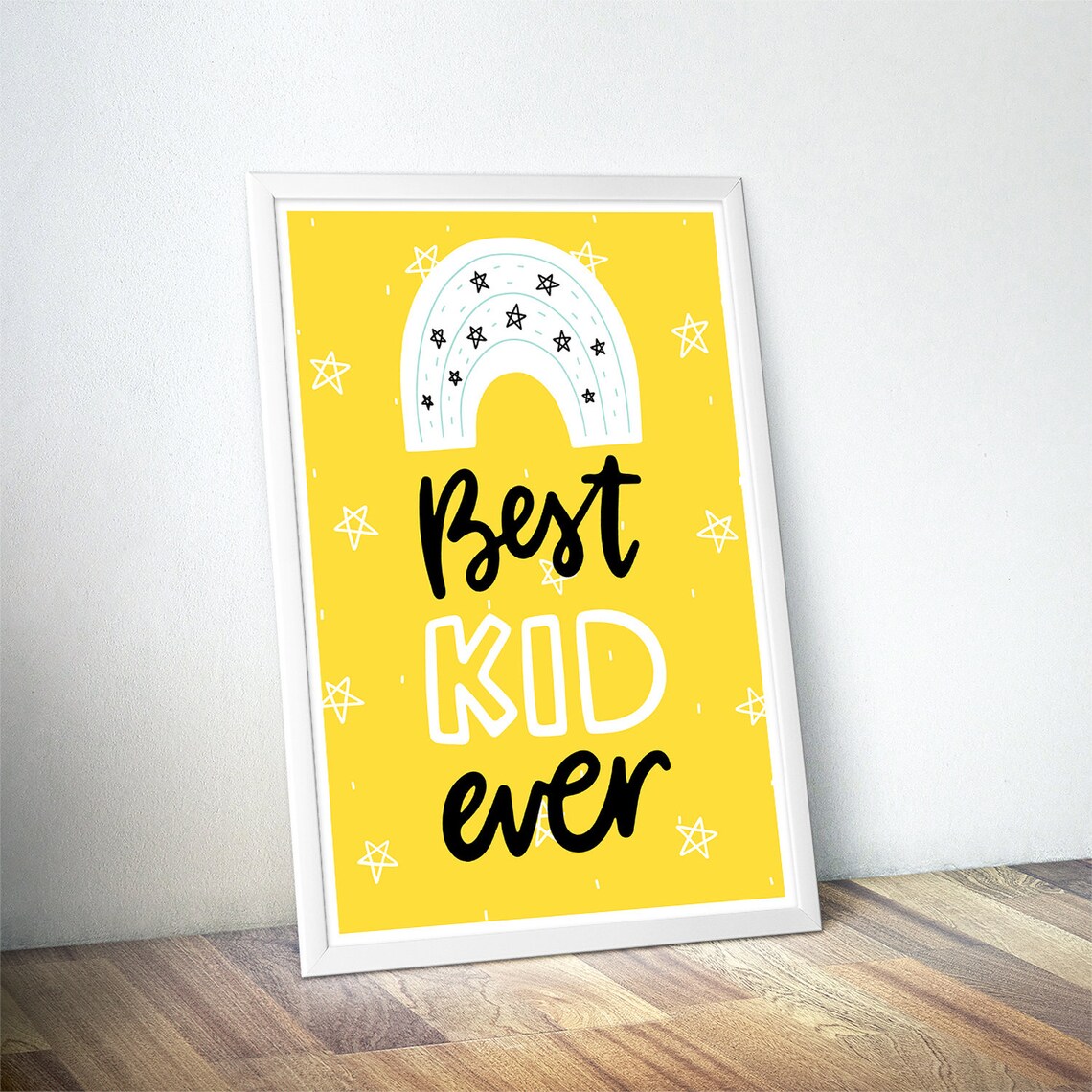 Best Kid Ever Rainbow Nursery Poster Yellow Kids Room Birthday Gift Art - Image 4