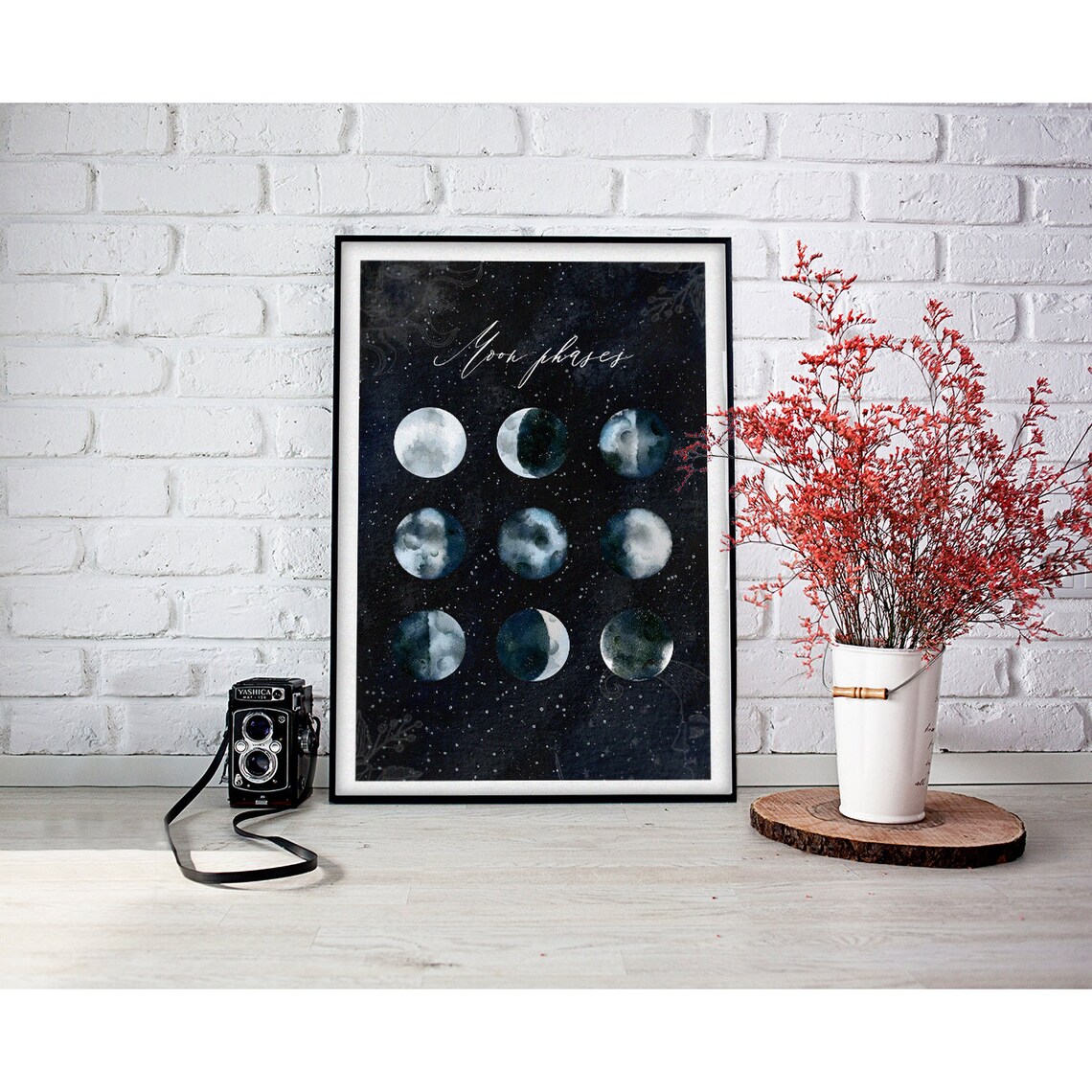 Moon Phases Print, Celestial Watercolor Poster - Image 2