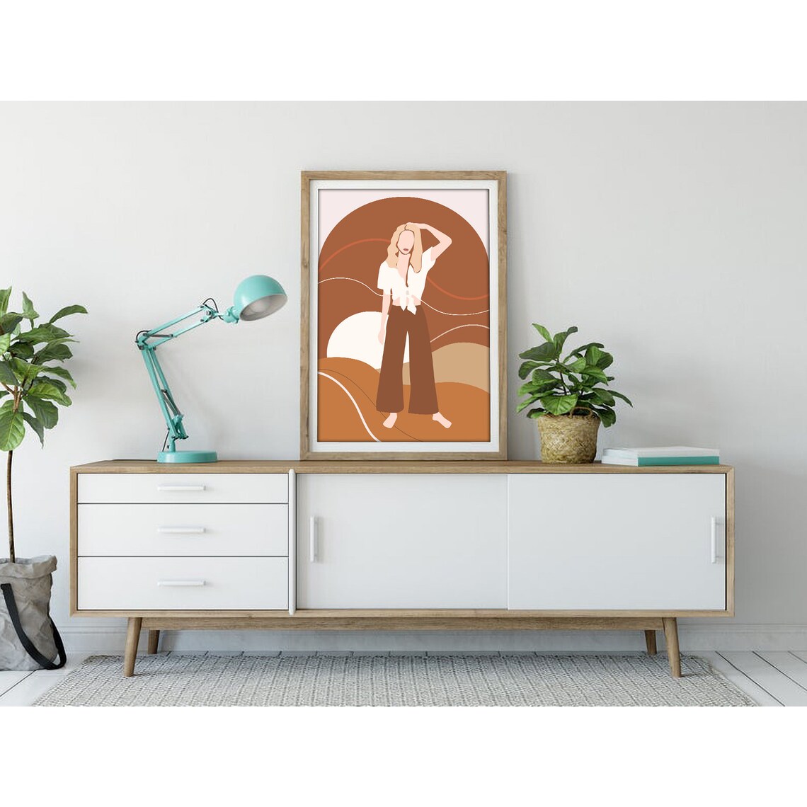Blonde Woman Wide Leg Pants Terracotta Arch Poster for Modern Home Decor - Image 3