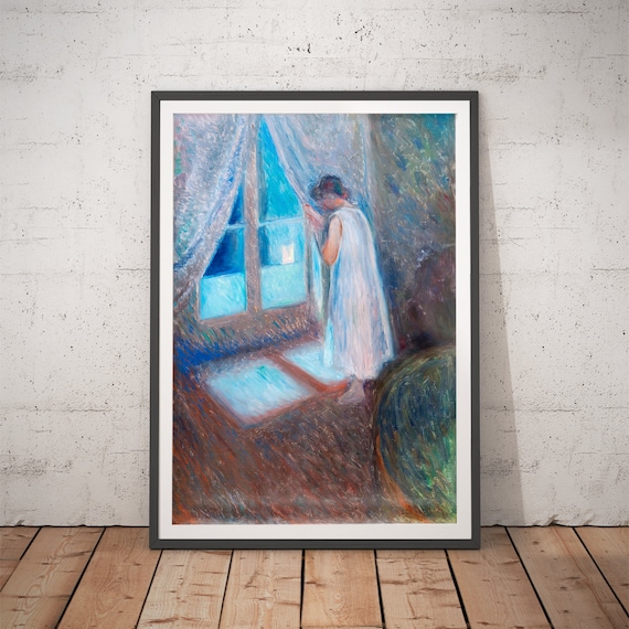 Edvard Munch The Girl by the Window Blue Night Interior Art Poster