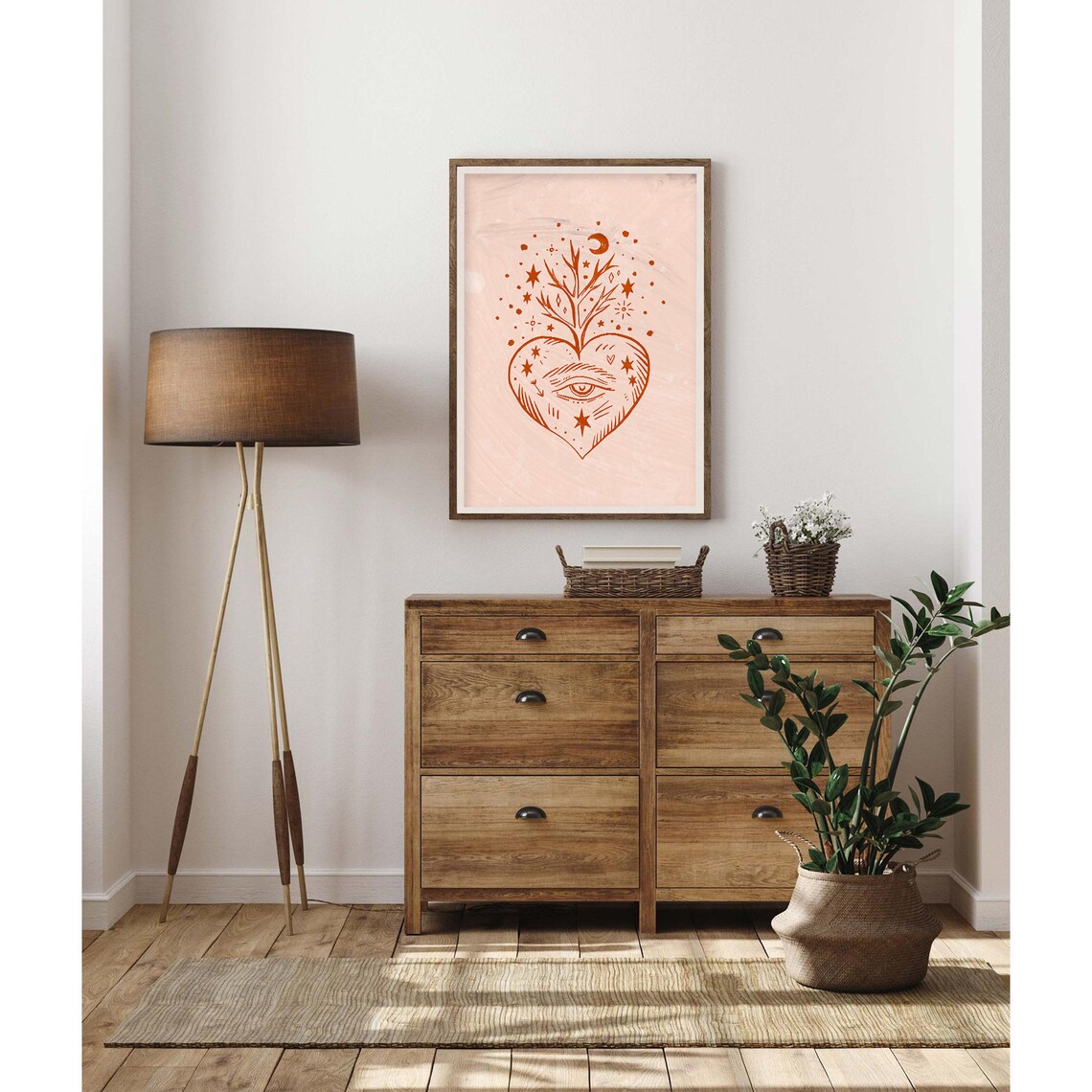 Terracotta Folk Heart with Eye Tree Branches Poster for Modern Home Decor - Image 2