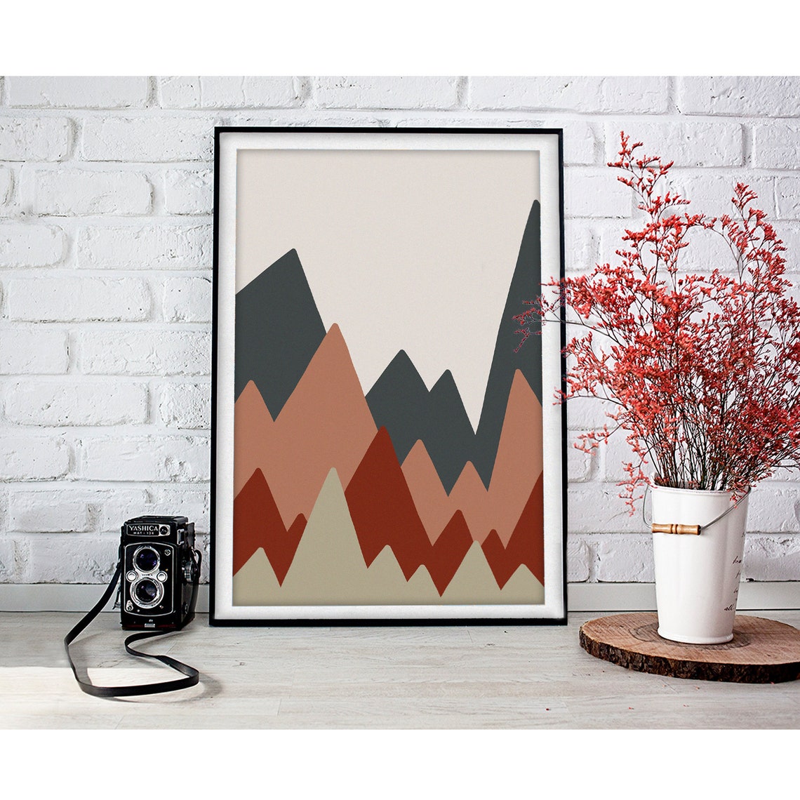 Rust Terracotta Gray Layered Peaks Geometric Mountain Range Poster - Image 2