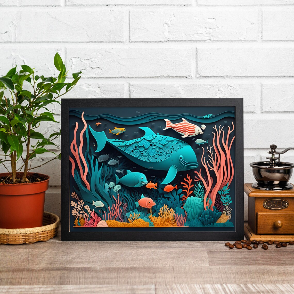 Whale Nursery Art Paper Cut Poster Print - Image 4