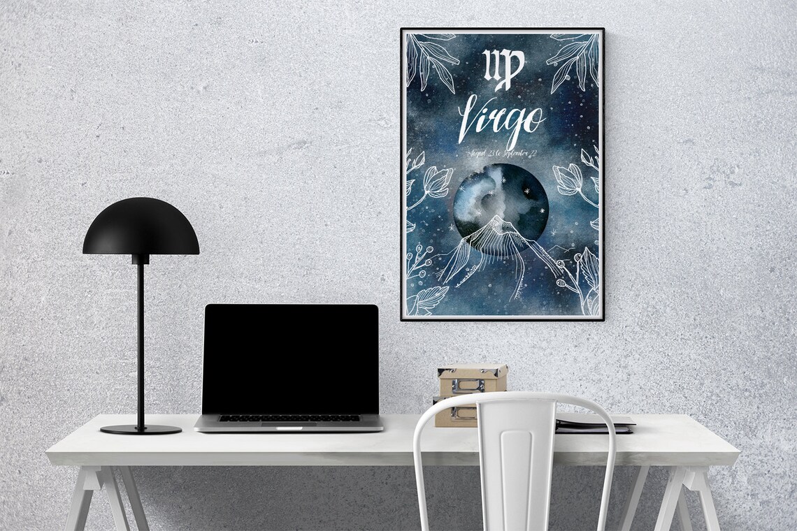 Virgo Zodiac Sign Celestial Watercolor Astrology Constellation Wall Art - Image 3