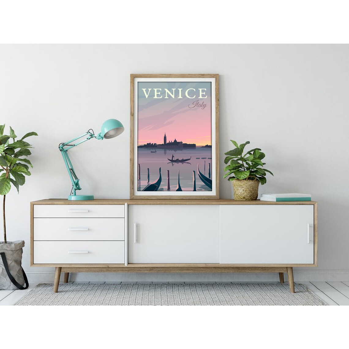 Venice Italy Sunset Gondola on the Lagoon Retro Travel Art Poster - Image 3