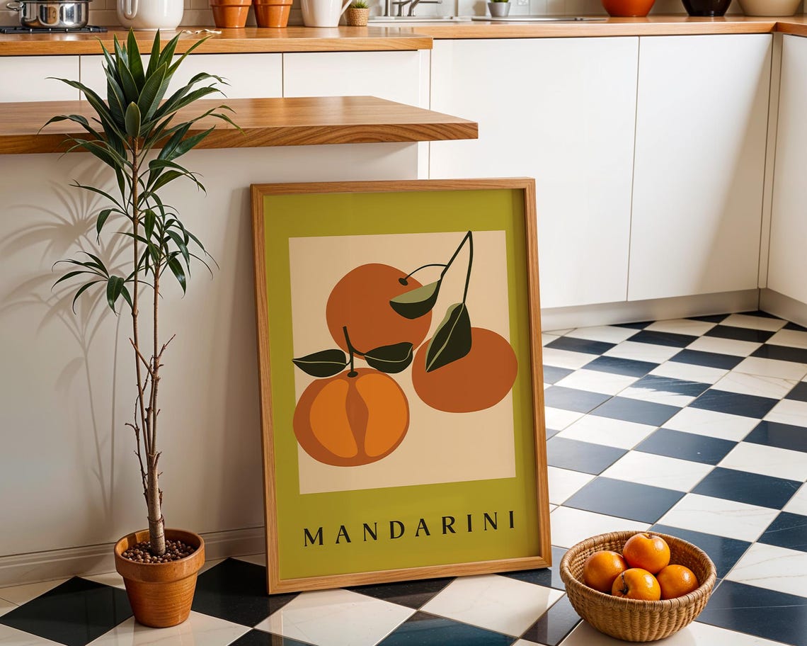 Mandarini Retro Citrus Fruit Illustration Italian Kitchen Poster