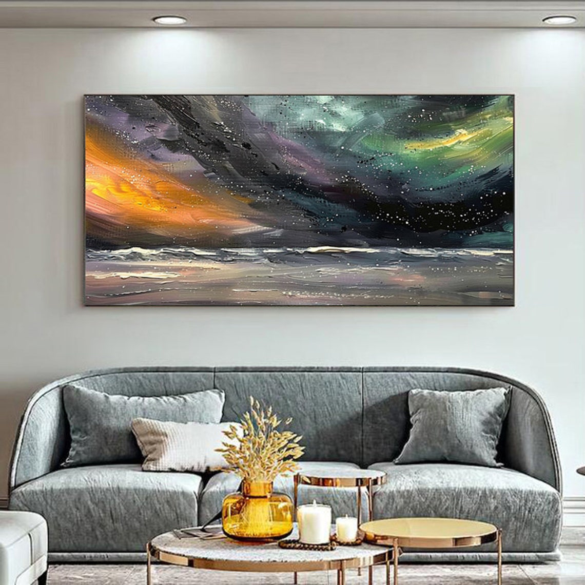 Aurora Lights Swirling Over a Dark Night Ocean Panoramic Poster - Image 3