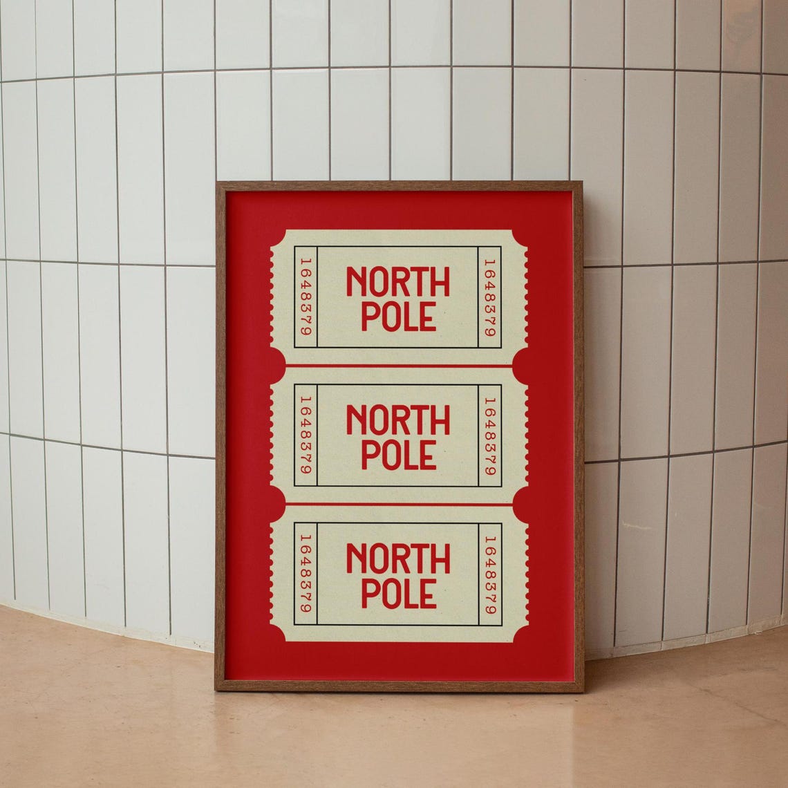 Red North Pole Ticket Retro Christmas Holiday Season Decor Poster