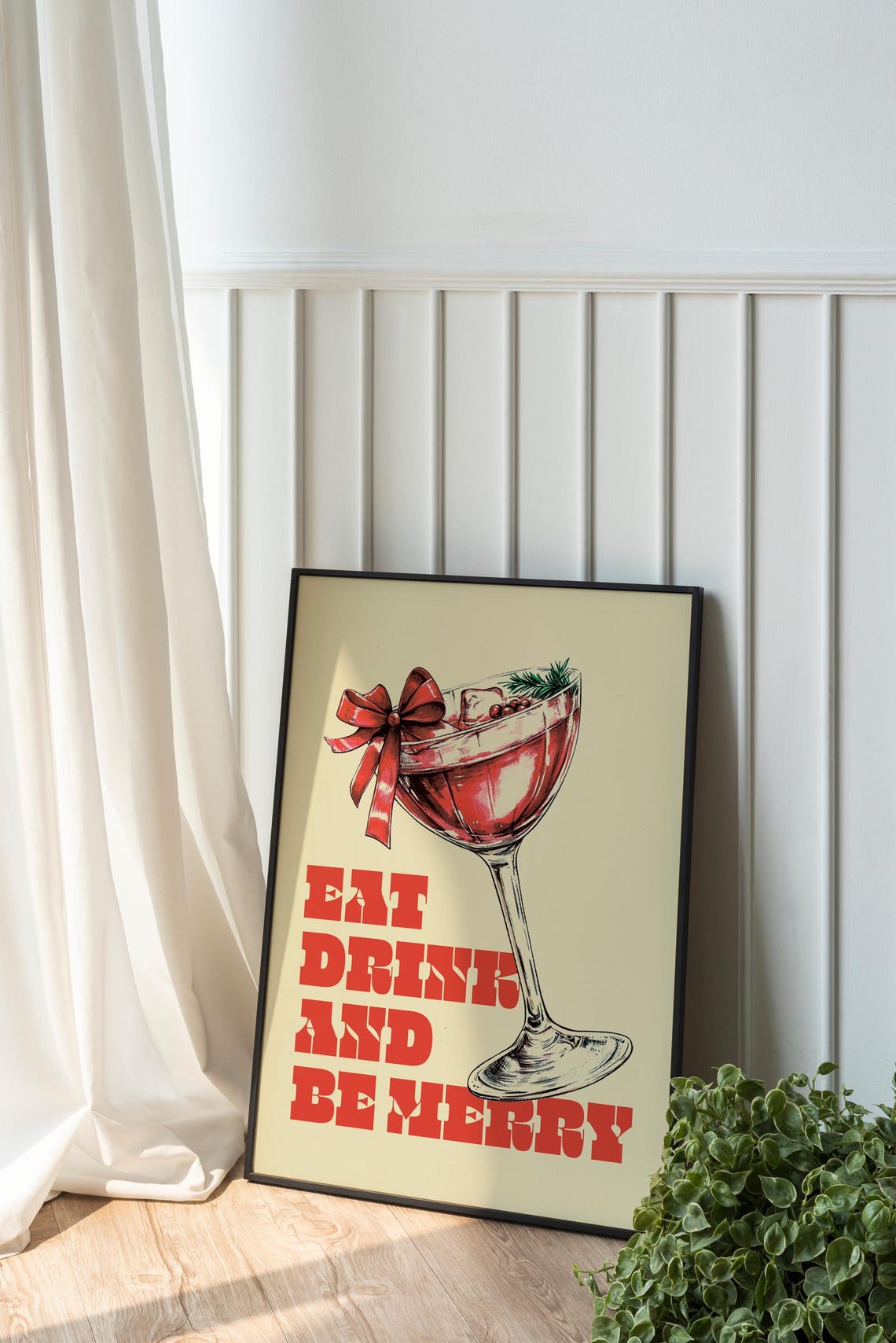 Eat Drink and Be Merry Red Christmas Cocktail Party Decor Poster - Image 2