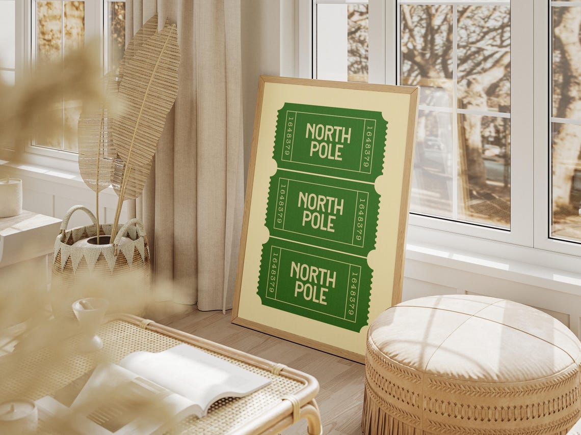 Green North Pole Ticket Retro Christmas Holiday Decor Poster - Image 3