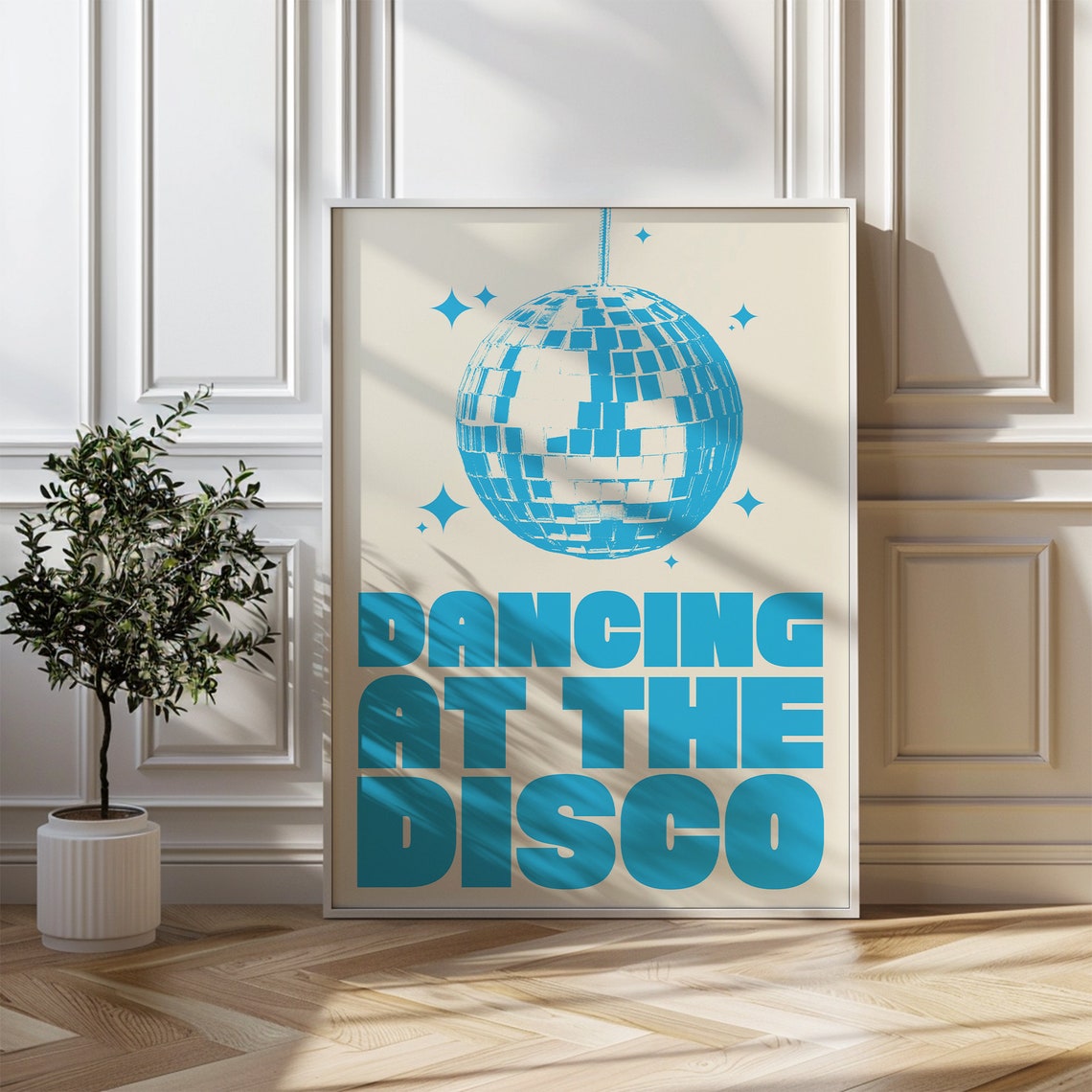 Dancing At The Disco Poster Blue Disco Ball Retro Typography - Image 3