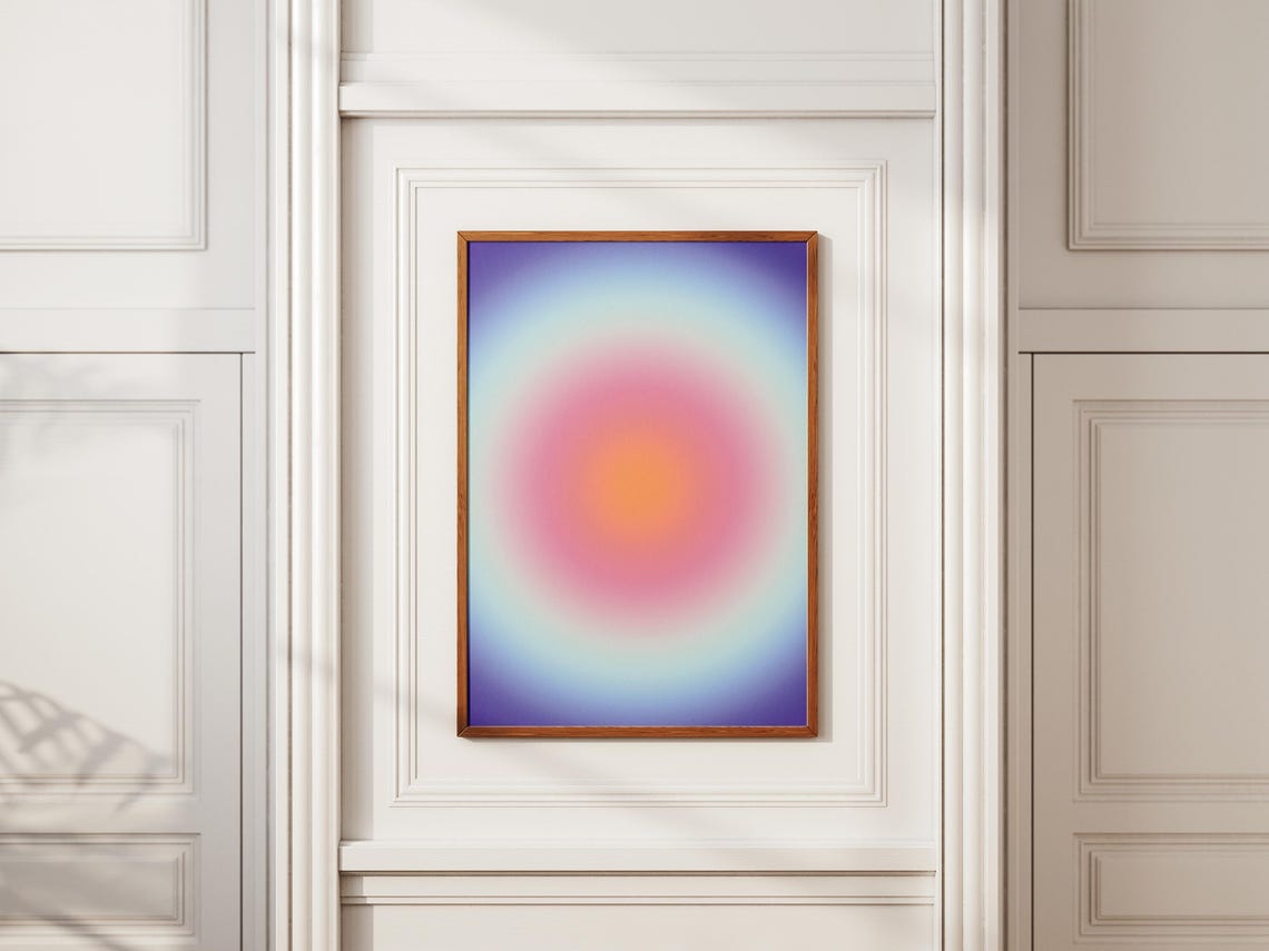Blue Pink Orange Aura Gradient Aesthetic Abstract Design Poster - Image 4
