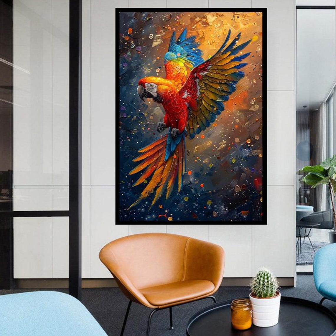Scarlet Macaw Parrot Soaring in Flight Vibrant Bird Art Poster - Image 2