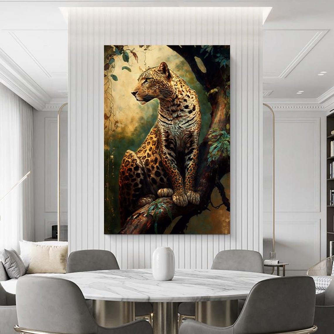 Spotted Leopard Sitting On A Tree Branch Wild Big Cat Art Poster - Image 2