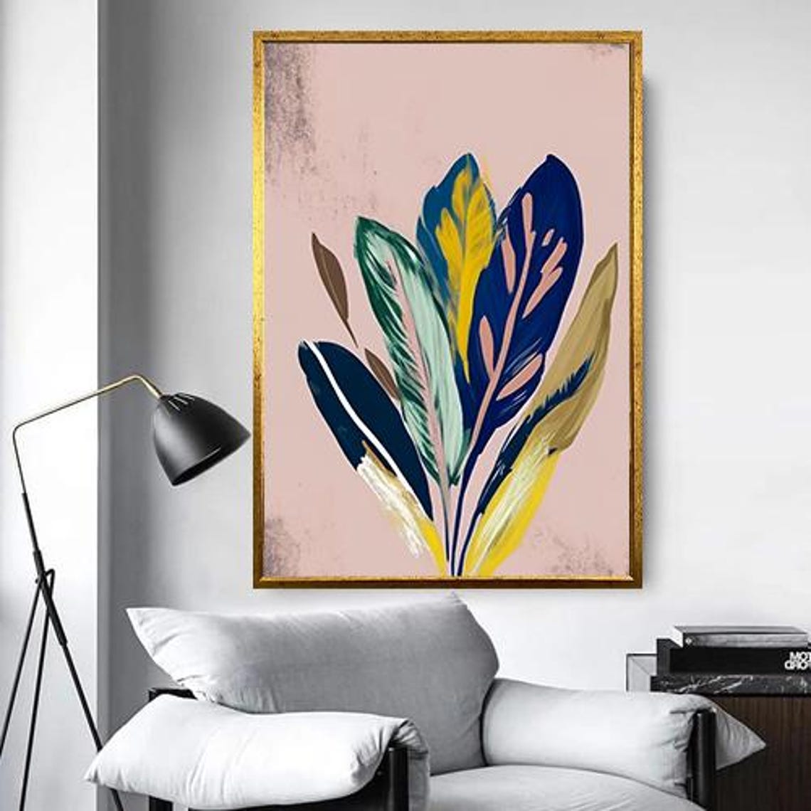 Bold Painted Leaves on Blush Pink Modern Botanical Art Poster - Image 4