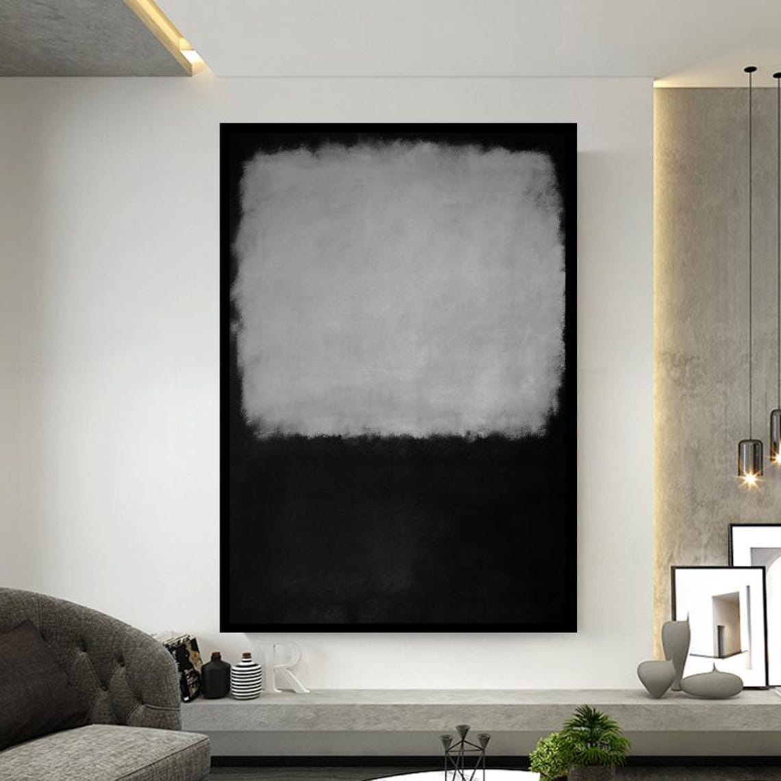 Charcoal Black And Soft Gray Modern Color Field Abstract Wall Art - Image 3