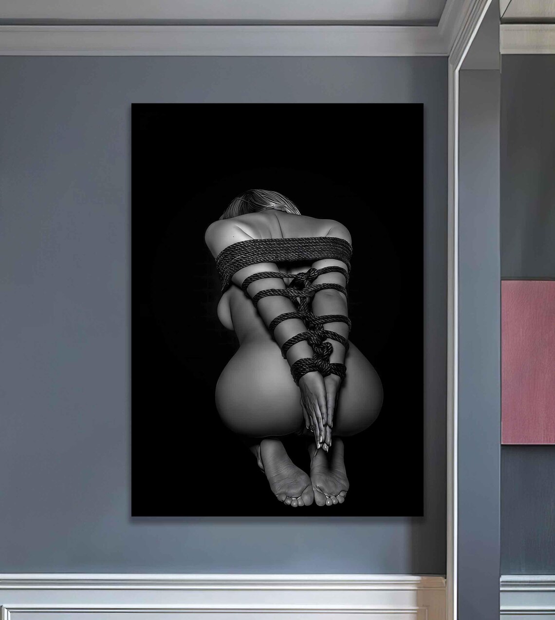 Woman in Ropes Black and White Shibari Art Photography Poster - Image 2