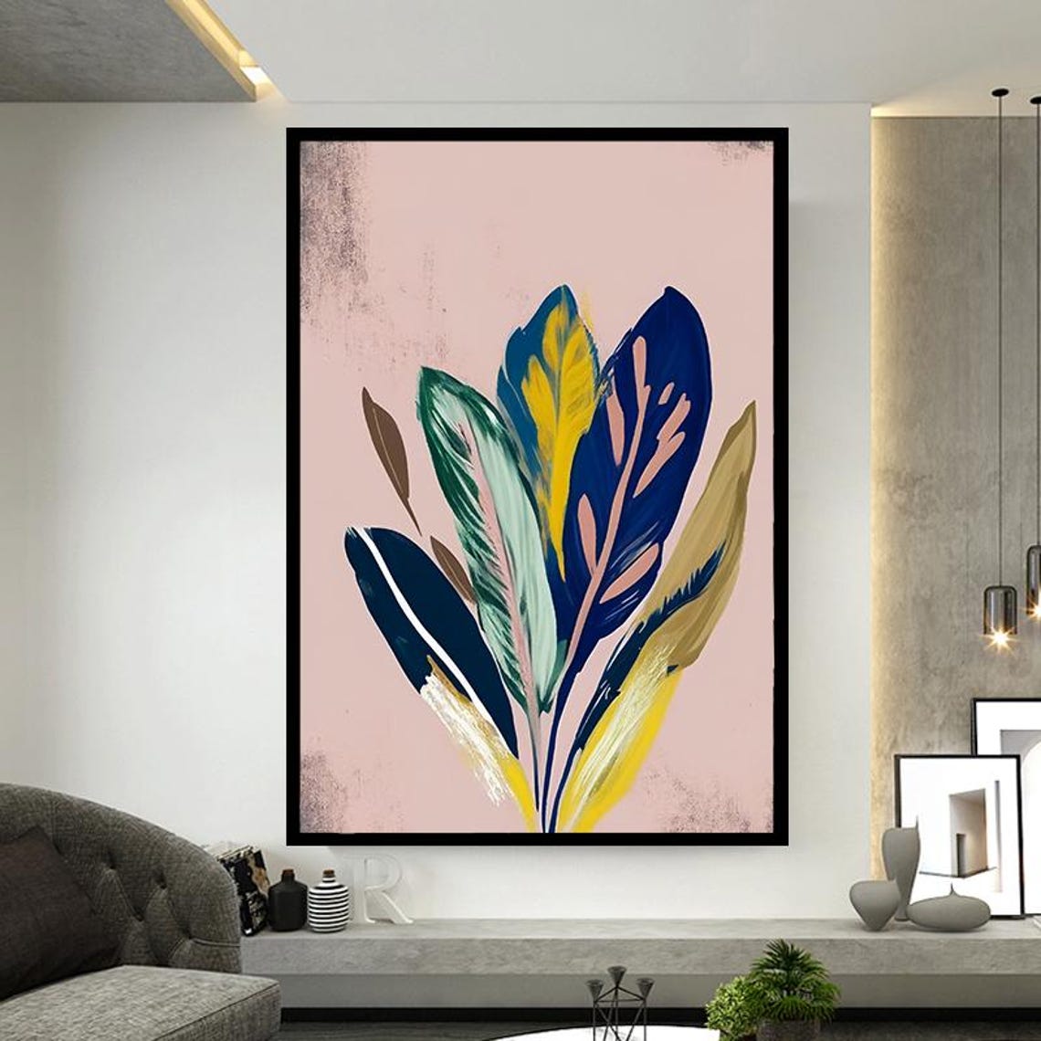 Bold Painted Leaves on Blush Pink Modern Botanical Art Poster - Image 5