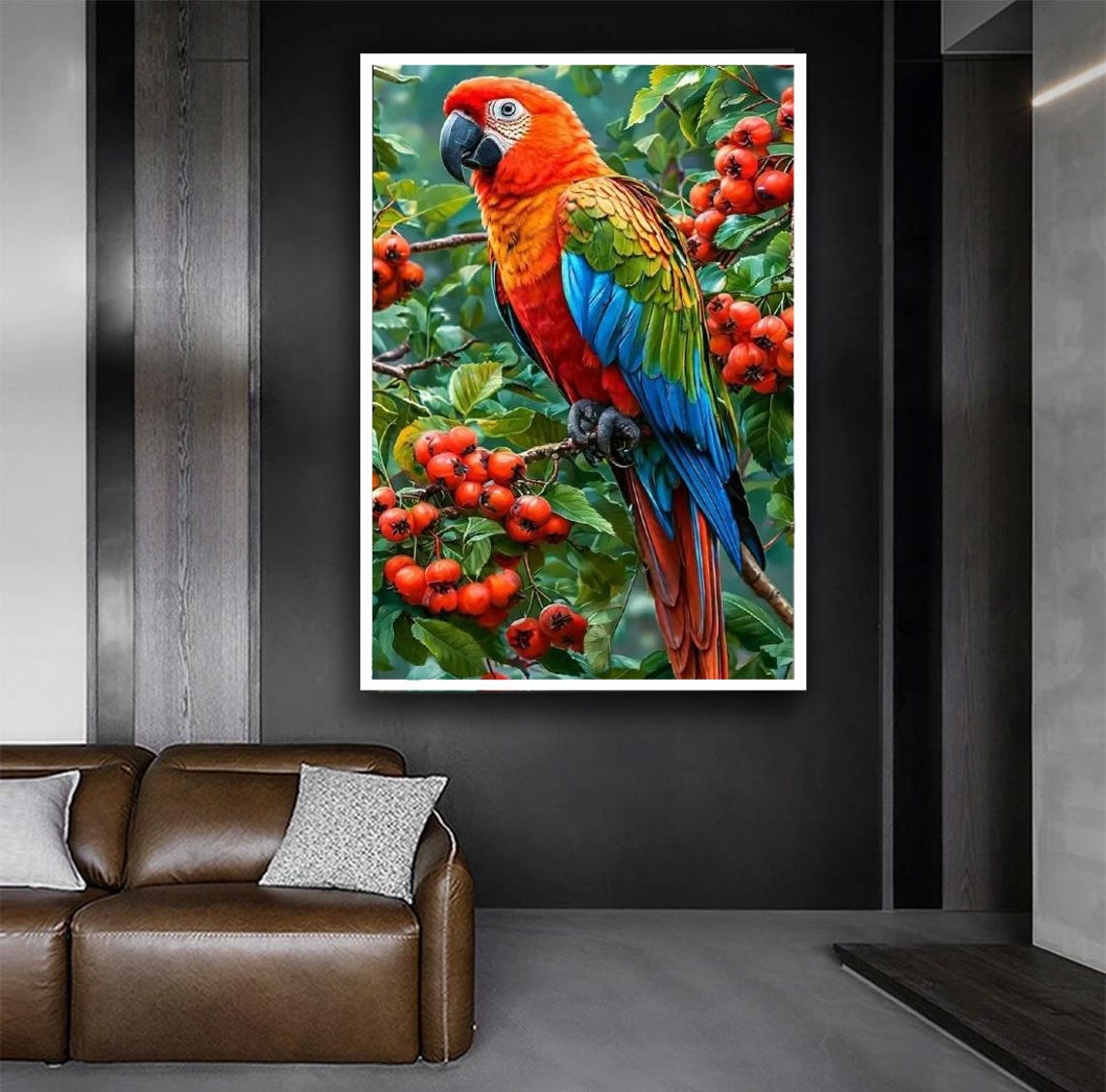Scarlet Macaw Parrot Perched Among Red Berries Tropical Poster - Image 5