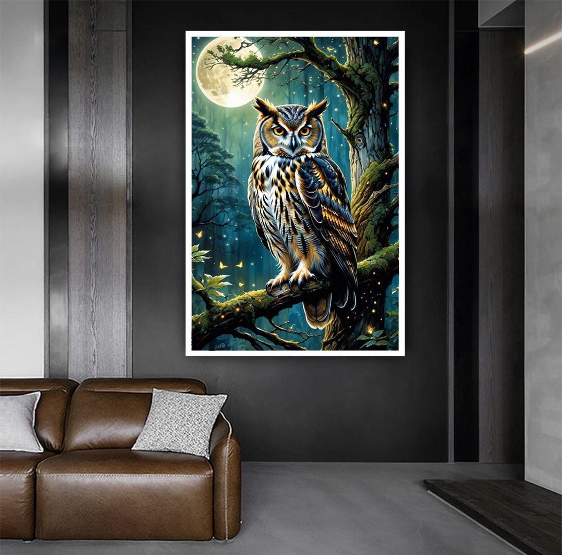 Long Eared Owl in a Moonlit Forest Under the Full Moon Poster - Image 3