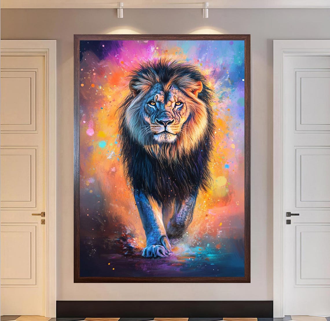 Colorful Lion Walking Forward Through Bright Splash Paint Poster - Image 4