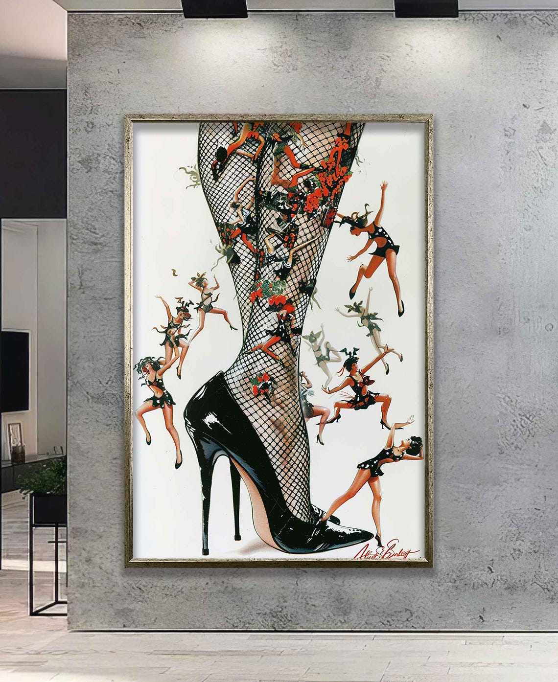 Pin-Up Fishnet Stiletto Leg With Tiny Dancers Surreal Art Poster - Image 5
