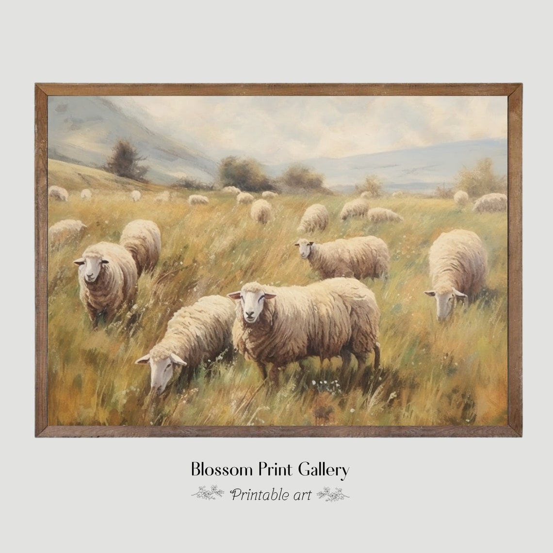 Sheep Painting Vintage Neutral Landscape Oil Painting Farmhouse Wall Art Neutral Painting Nursery Decor Countryside 264 - Image 6