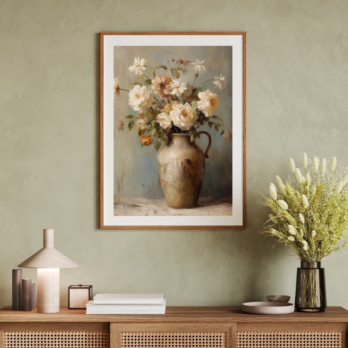 White Flowers in Rustic Vintage Jug Still Life Floral Poster - Image 4