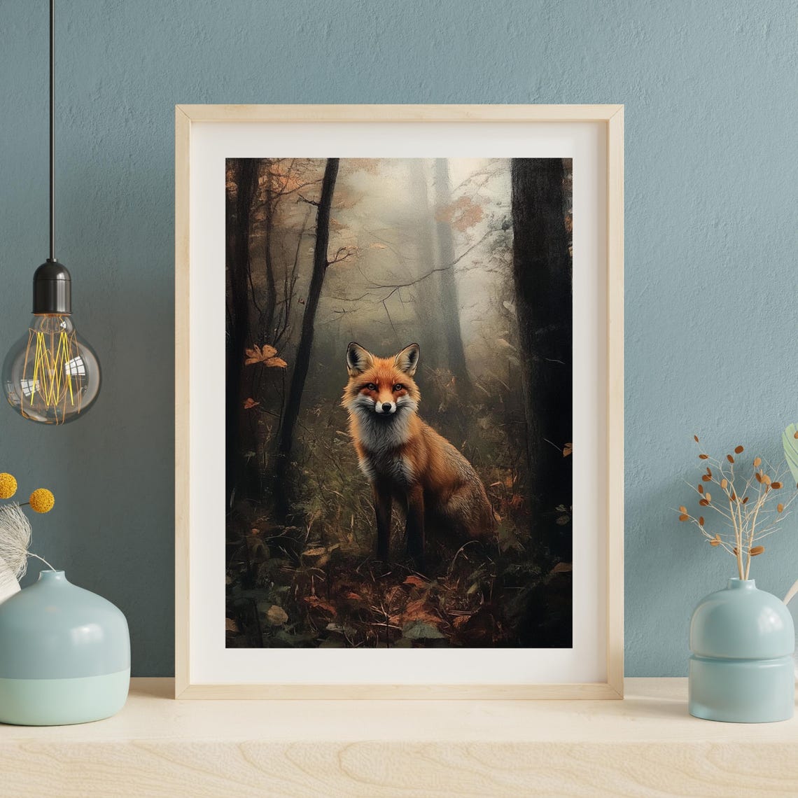 Red Fox Standing in a Misty Autumn Forest Wildlife Portrait Wall Art - Image 2