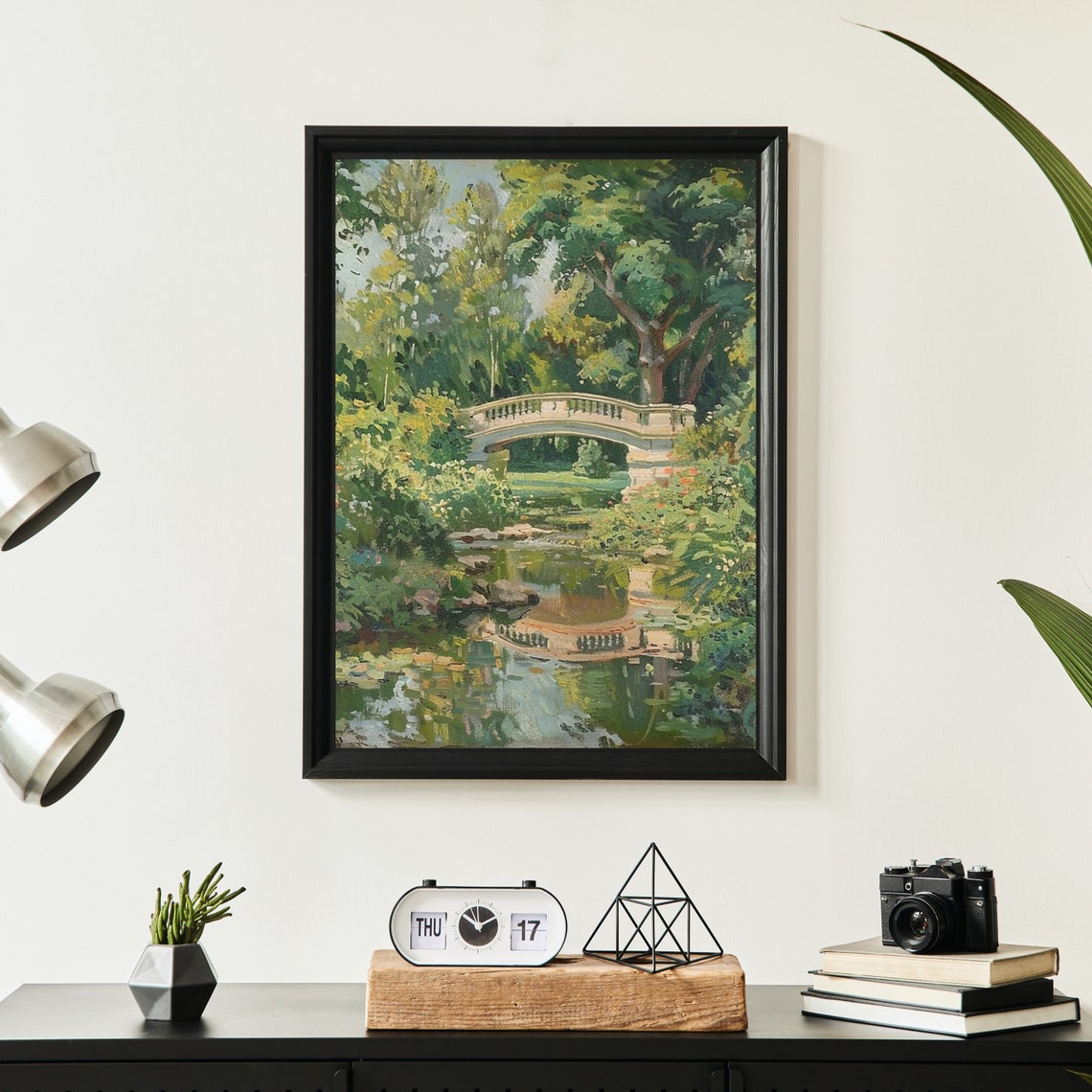 Stone Bridge Over Garden Pond Impressionist Summer Landscape Poster - Image 5