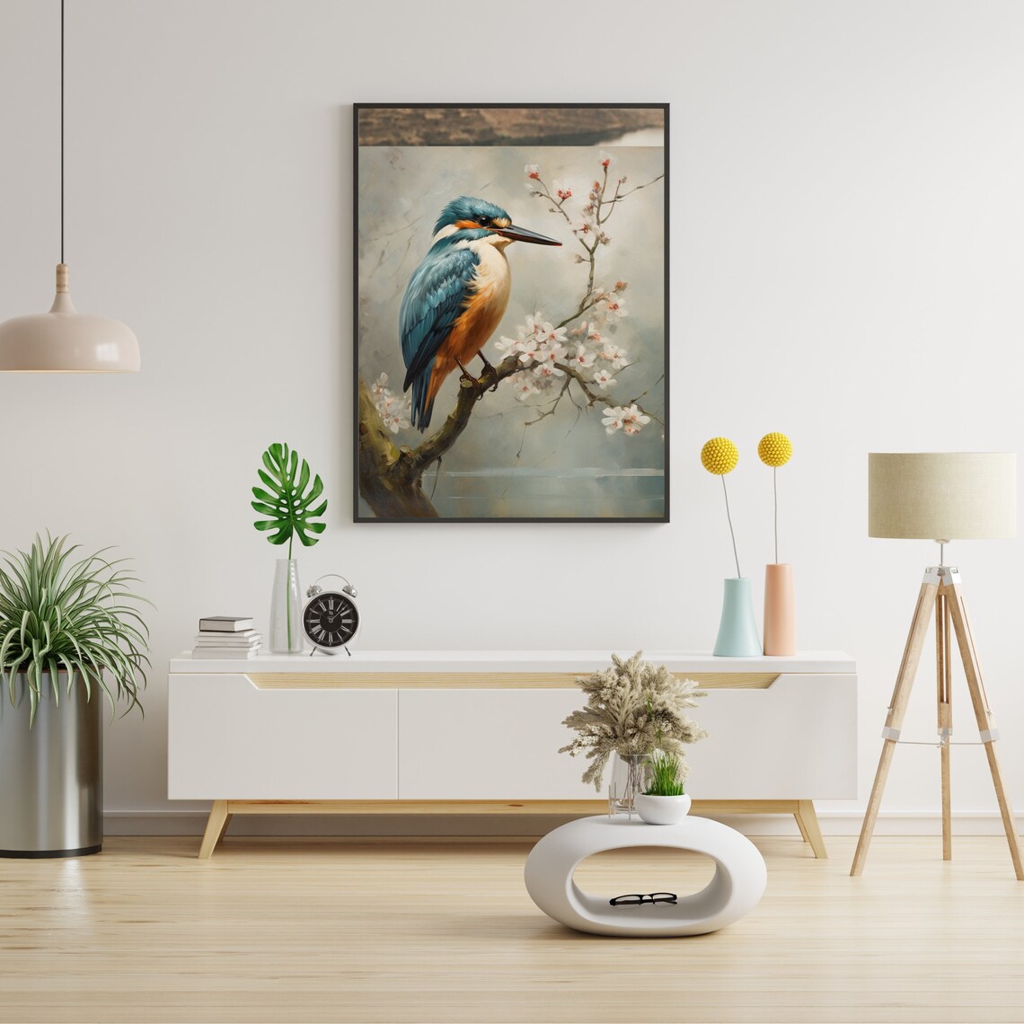 Kingfisher On Cherry Blossom Branch Vintage Bird Painting Poster - Image 5