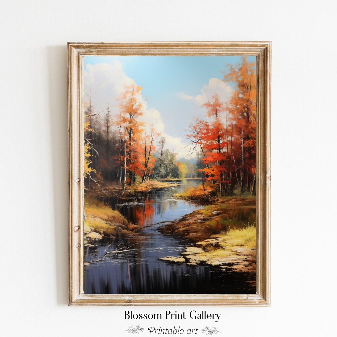 Autumn River Through Fiery Orange Forest Vintage Landscape Painting Poster - Image 6