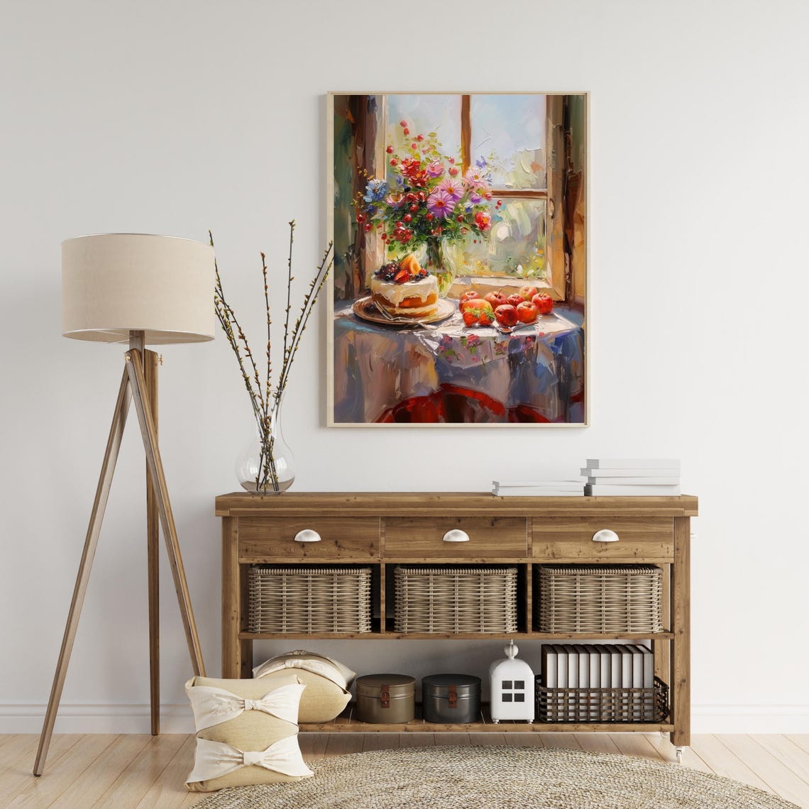 Sunlit Summer Still Life Flowers Berry Cake Window Painting Poster - Image 5