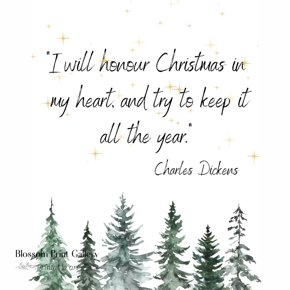 Charles Dickens Christmas Quote Typography Art with Pine Trees Poster - Image 3