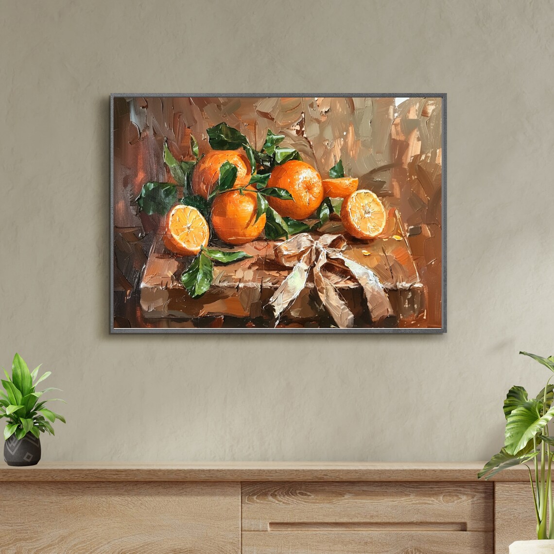 Fresh Orange Fruit Still Life Rustic Oil Painting Kitchen Poster - Image 4